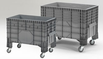 Large volume stacking containers on wheels