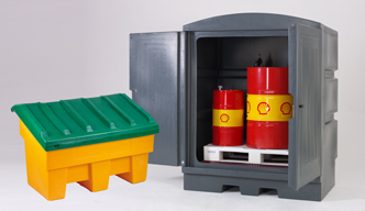 Plastic chemical storage cabinets and grit bins