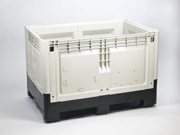 Foldable Pallet Box on 2 Skids, 1200x800x800 mm, 565 litres, Beige/Black
