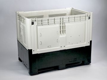 Foldable Pallet Box on 2 Skids, 1200x800x980 mm, 695 litres, Beige/Black