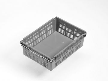 Bale arm crate 12L, 400x300x131 mm, closed bottom and perforated walls, grey