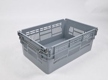 Bale arm crate 45L, 600x400x237 mm, closed bottom and perforated walls, grey