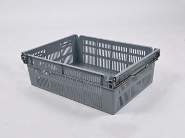 Bale arm crate 45L, 600x400x237 mm, closed bottom and perforated walls, grey