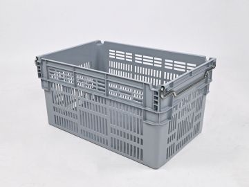 Bale arm crate 60L, 600x400x310 mm, closed bottom and perforated walls, grey