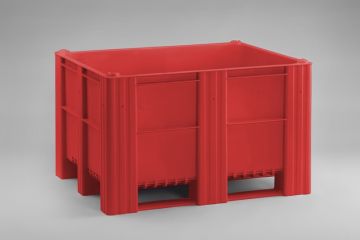 Food grade palletbox 630L, on 3 skids, red