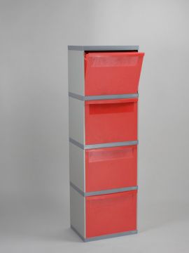 Modular waste station 4-fraction set 400x300x1400 mm grey body red buckets