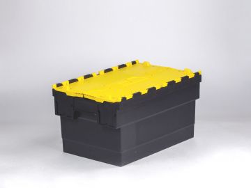 Attached lid container 55L 600x400x320 mm black/yellow