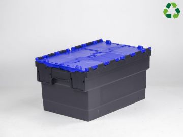 Attached lid container 55L 600x400x320 mm black/blue