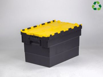 Attached lid container 63L 600x400x365 mm black/yellow