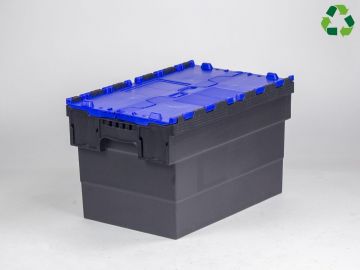 Attached lid container 63L 600x400x365 mm black/blue