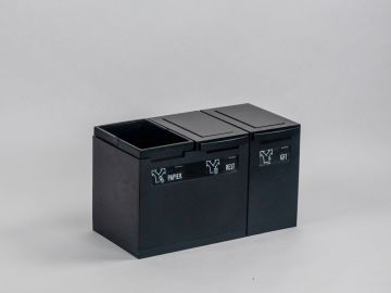 Waste collection module black 45L  3-fractions 600x300x350 mm