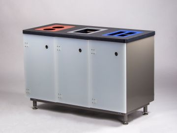 Waste station for 3 waste streams on feet with 3x 60 liter bins 