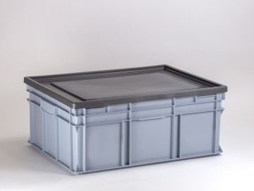 Stacking container 800x600x325 mm, 134L with hinged lid