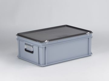 Euroline stackable plastic case, 600x400x235 mm, 40L with two reinforced handles PP grey