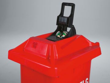 Wheelie bin 120 L, with can crusher, red 