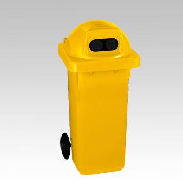 Wheelie bin, 120 L, with round cover and 2 holes, yellow