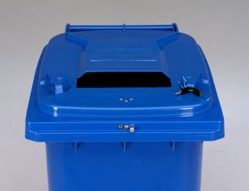 Wheelie bin 120L, with automatic lock and paper slit, blue 