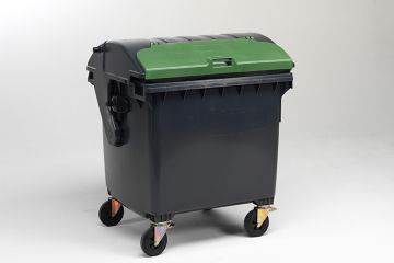 Rolcontainer 1100 liter grijs met groen roldeksel