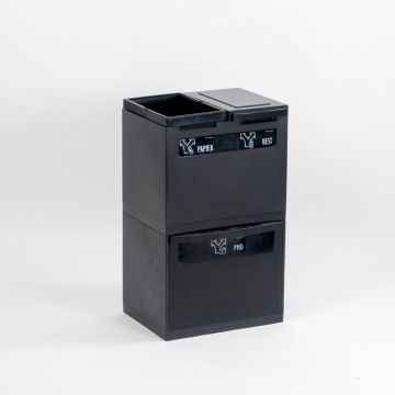 Waste collection module black 60L 3-fractions 400x300x700 mm
