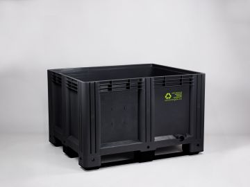 Plastic pallet box 1200x1000x780 mm, 610 L., 3 skids, dark-grey, recycle plastic