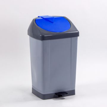 Waste bin with pedal 430x370x730 mm, 60 L, grey/blue
