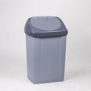 Waste bin with push down lid, 430x370x730 mm, 60 L, grey/grey