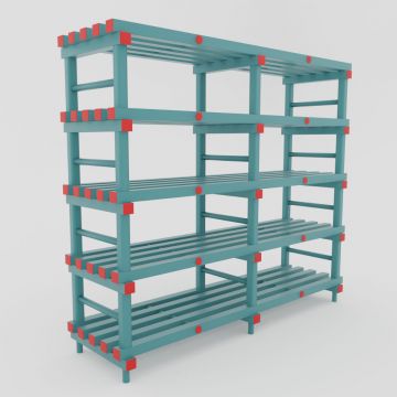 Hygienic plastic storage rack, 2000x500x1770 mm, with 5 shelves