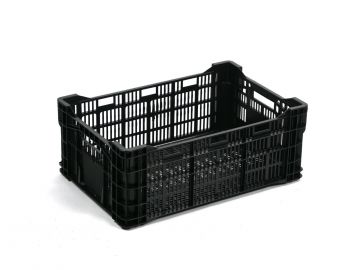 Plastic euronorm agri crate, 600x400x240mm, stackable, perforated, black 