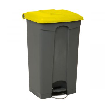 Wastebin with pedal 500x410x820 mm, 90 L, grey-yellow