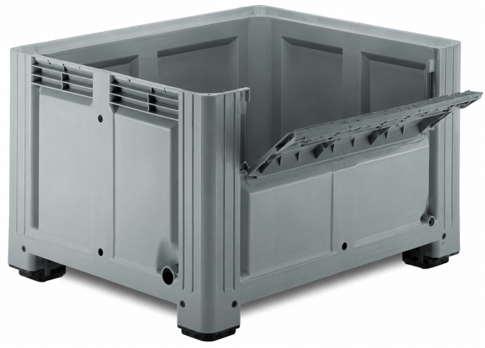 Pallet box 680 l. 1200x1000x760 mm on 4 feet, with hinged door grey