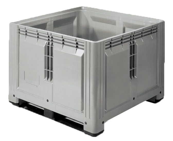 Pallet box 900 l. 1200x1200x780 mm on 2 skids, solid, grey