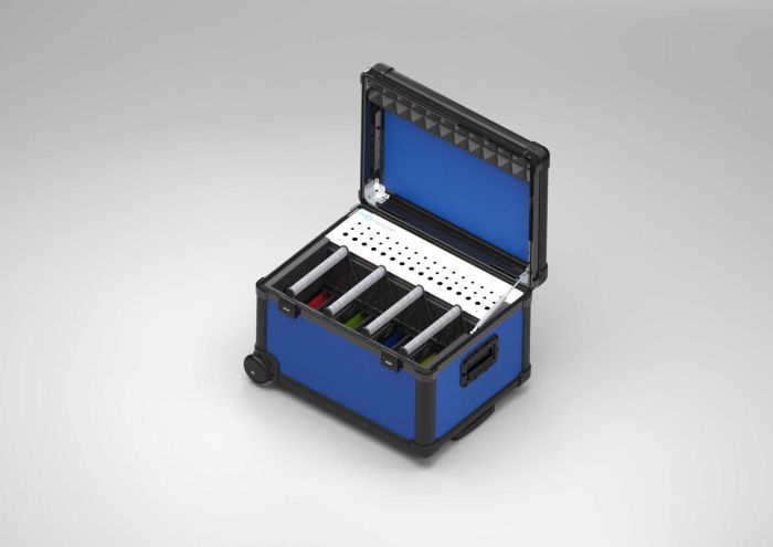 Charging transport case for 16 tablets with baskets