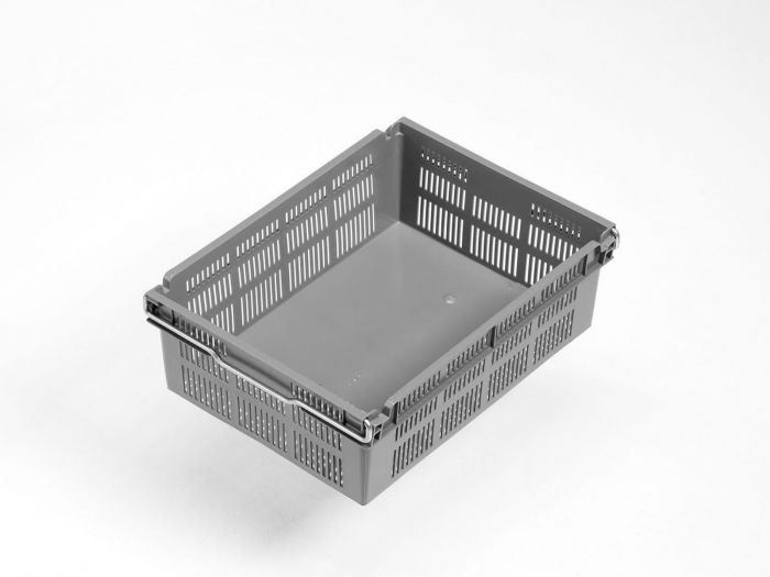 Bale arm crate 12L, 400x300x131 mm, closed bottom and perforated walls, grey