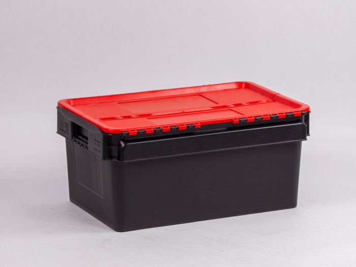 Attached lid container, 45 l. 600x400x275 mm black/red