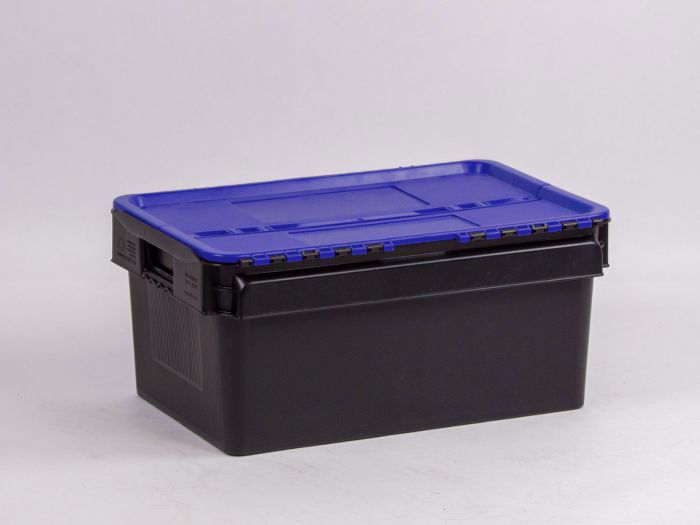 Attached lid container, 45 l. 600x400x275 mm black/blue