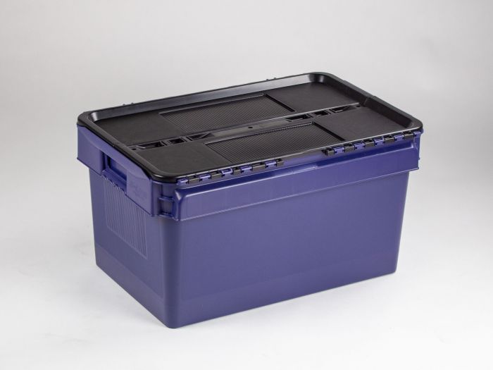 Distributiebak 600x400x320 mm, 52 ltr, blauw/zwart, met bodemgaten