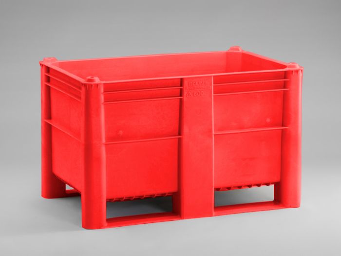 Food grade palletbox 520L, on 2 skids, red