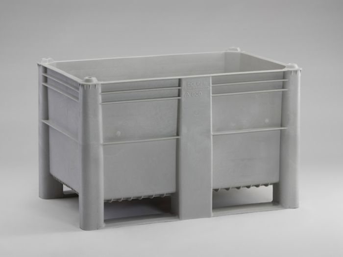 Food grade palletbox 520L, on 2 skids, grey