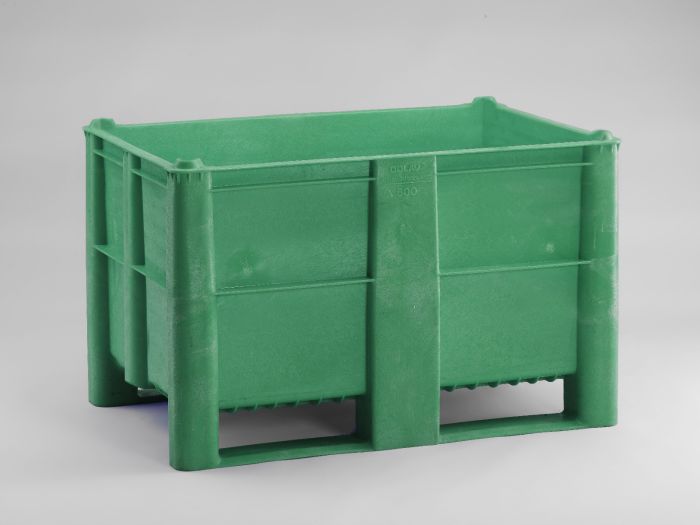 Pallet Box 520L, on 2 skids, green