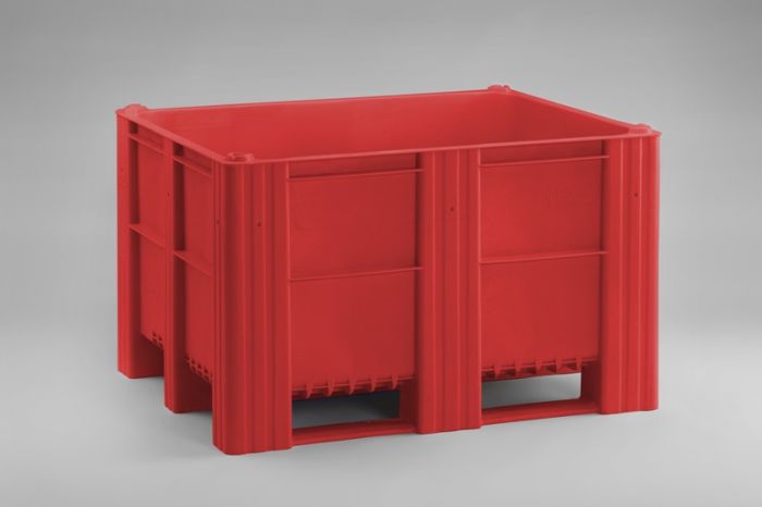 Food grade palletbox 630L, on 3 skids, red