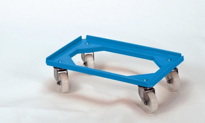 Kunststof transportroller, 600x400 mm open dek, inox zwenkwielen, blauw