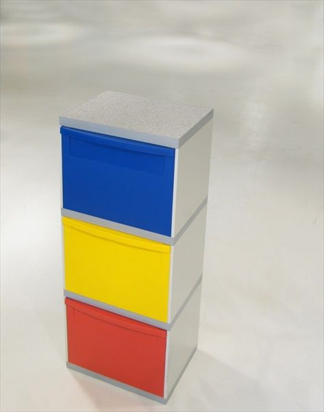 Modular waste station 3-fraction set 400x300x1050 mm grey body yellow red blue buckets