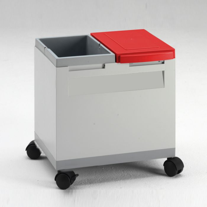 Office waste bin on wheels 400x300x350 mm grey/red