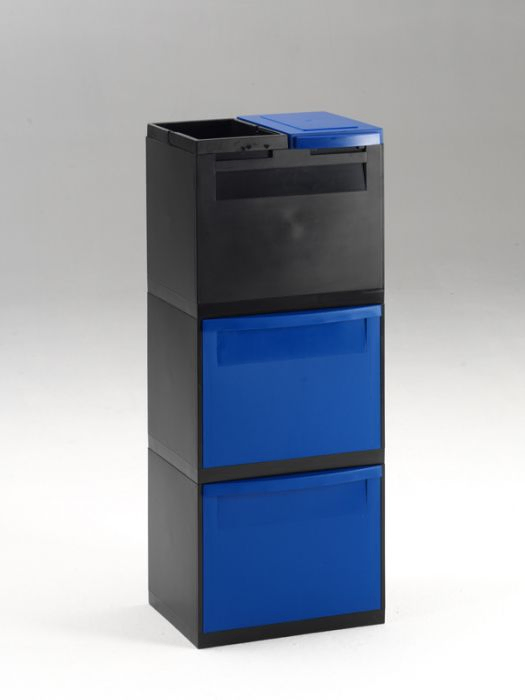 4-fraction waste station black 2x tilting bin blue 1x bag holder 1x bucket lid blue