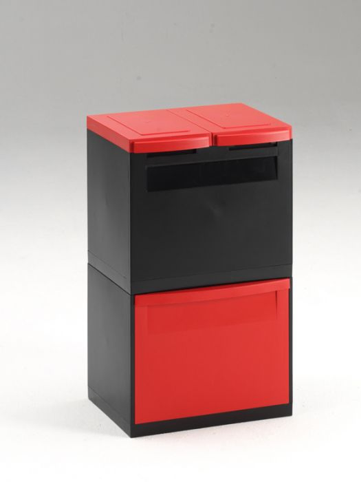 3-fraction waste station black 1 tilting bin red 2x bucket 2x lid red