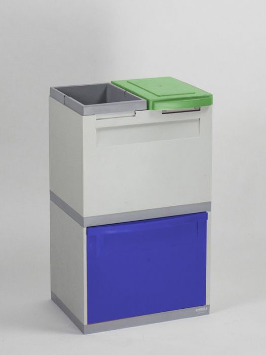 3-fraction waste station grey 1 tilting bin blue 1 bag holder 1 bucket 1 lid green