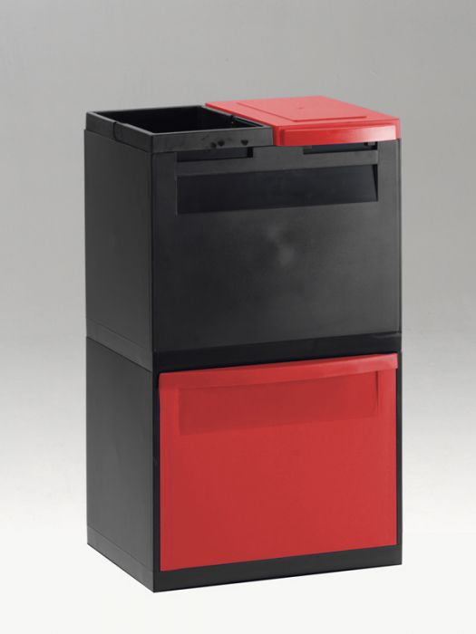3-fraction waste station black 1 tilting bin red 1 bag holder 1 bucket 1 lid red