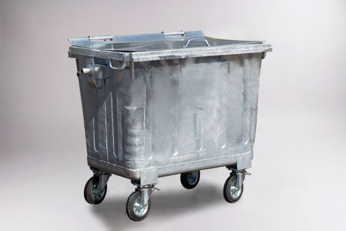 Wheelie bin 660L with steel lid, 1370x780x1245 mm