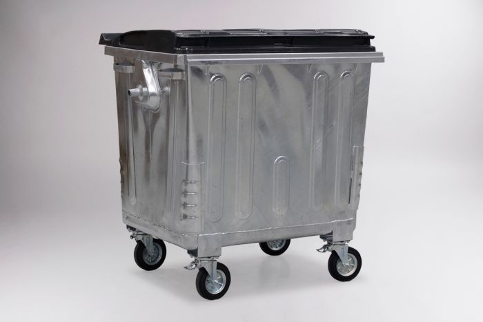 Wheelie bin 1100L with plastic black lid, 1370x970x1430 mm