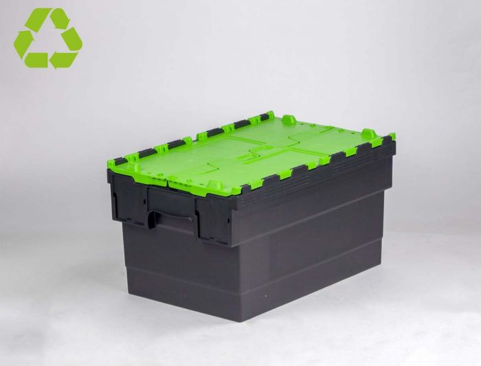 Attached lid container 55L 600x400x320 mm black/green